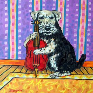 Welsh Terrier playing stand up bass dog coaster art tile gift schmetz