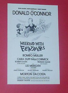 WEEKEND WITH FEATHERS, RARE Pre Broadway FLOP, Donald OConnor, Lee 