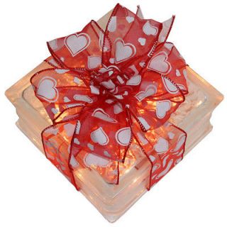 Valentines Day Holiday Decoration  Lighted Glass Block with White 