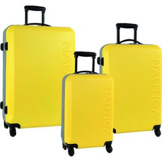   HARDSIDE SPINNER 3 PIECE LUGGAGE SET NAVY YELLOW $1040 VALUE NEW