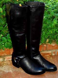 Via Spiga Kacey Harness Tall Knee High Black Leather Riding Boots 9 