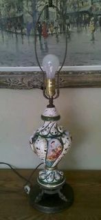   Ca​podimonte ceramic lamp w/painted ladies,gold trim,metal fish base