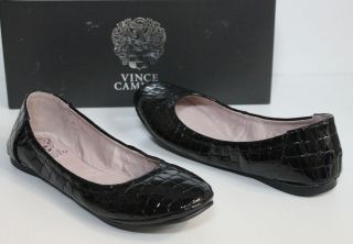 Vince Camuto Ellen black croc patent leather ballet flats shoes NEW