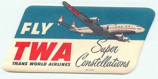   trans world airlines super constellation vintage luggage label time