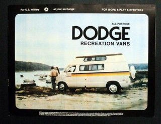 Dodge 1978 Recreational Vehicles Vans Campers Sales For US Military 