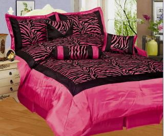   PC Zebra Flocking Black Pink Comforter Set Full Size Bed in a Bag New