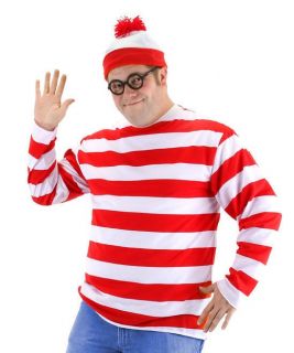 Wheres Waldo Adult Costume Kit Shirt Glasses Hat Size XXL NEW