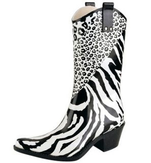 women mid calf rubber cowboy rain boot shoe zebra sz 7