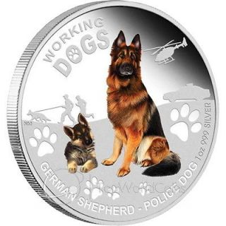Tuvalu 2011 1$ German Shepard Working Dogs Proof Silver Coin
