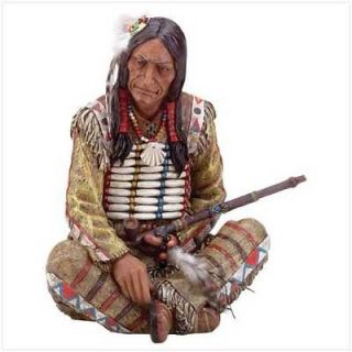   Indian Chief Sitting with Peace Pipe Statue Figurine Wild West