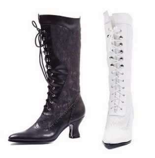 GRANNY VICTORIAN WESTERN LACE CORSET LACE UP KNEE MID CALF BOOTS HEELS 