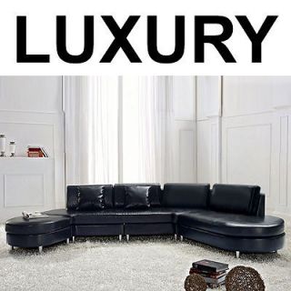 COUCH LOUNGE BLACK COPENHAGEN 5 SEATER CORNER SOFA SECTIONAL LEATHER 