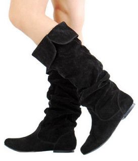 Womens Slouchy Knee High Flat Boots Black US Size 5.5 6 6.5 7 7.5 8 8 