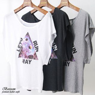 LIMITED Womens galaxy print triangle cotton t shirt top dress WHITE 