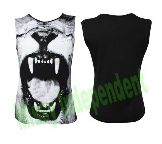   Womens Ladies Animal Lion Tiger Roar Printed Vest Top T Shirt Tee 8 14