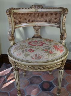 french boudoir chair tapestry distressed cream finish  975 