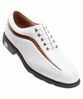 FJ Footjoy ICON 52347 Mens Golf Shoes 11 m White/Bronze Patent Wave 