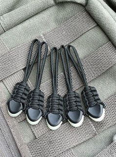 Zipper Pull   Black   Glow   5 Pack  FITS  5.11 Molle Bags 
