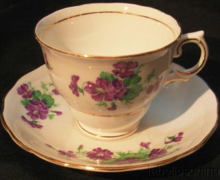 colclough teacup saucer vintage hpt victorian violets 