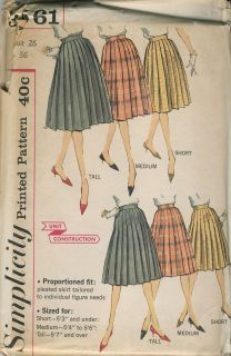 Vintage 1950s Simplicity Misses Pleated Skirt Pattern 3561