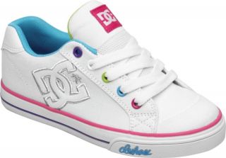 New DC Shoes Girls Kids Chelsea Canvas White Pink Blue 1 Youth Skate 