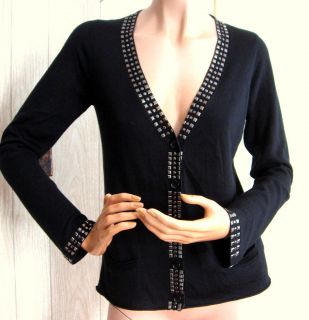 Black 360 Cashmere Silk Cashmere Sweater Studs M