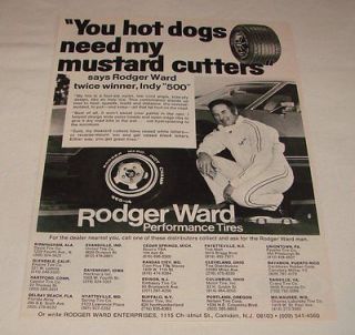 1972 RODGER WARD tire ad ~ Hot Dogs, Mustard Cutters