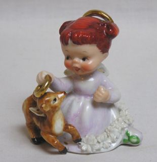 Vintage NORCREST Angel Child w Deer with Gold Halo  VERY CUTE