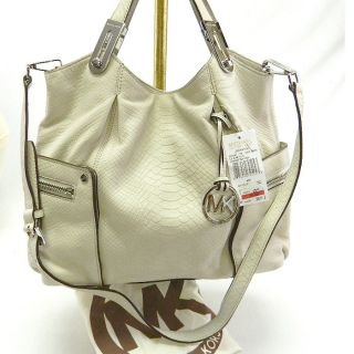    MK AUTH Dove White Leather Brookton E W Tote Handbag Purse 478 G11