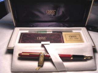 Mint in Box 1995 A T Cross Signature Red Gold Fountain Pen 18kt XF 