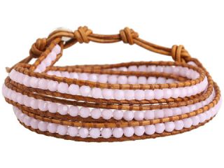 Chan Luu Rose Alabaster Crystal Wrap Bracelet on Natural Brown Leather 