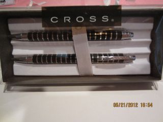 CROSS Helios Ballpoint Pen+.9mm Pencil Set Black and Chrome Stripe 