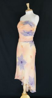 New ABS Allen Schwartz Peach Silk Chiffon Floral Cocktail Dress Size 8 