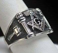 Sterling Silver 925 Free Mason Masonic Ring Freemasonry Jewelry Pick 