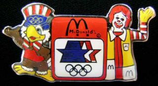   LOS ANGELES OLYMPICS   2 McDONALDS PINS   RONALD McDONALD & SAM EAGLE