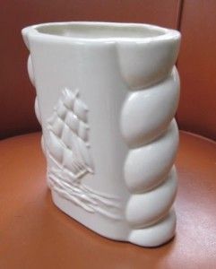 Abingdon Pottery Gloss White 7 Ship Vase Rope Handle Sides #494