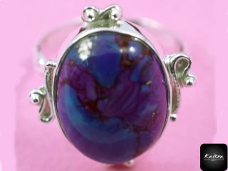 Genuine Purple Turquoise 925 Sterling Silver Gemstone Ring Size 7 K103 