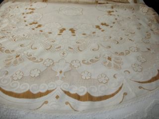   Roses Lace Tablecloth Cream w Autumn Gold Amber Accents D42