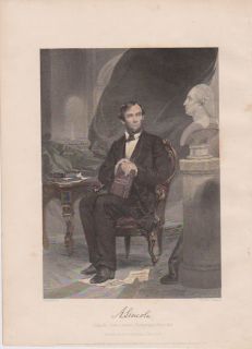 President Abraham Lincoln Holding U.S. Constitution 1865 Hand Colored 