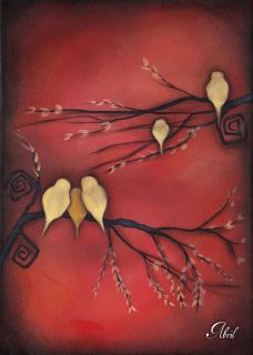 Print Abril Painting Folk Art Modern Birds Tree EBSQ Contemporary Love 