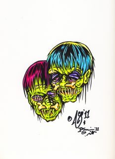 Johnny Ace Original Production Art Shrunken Heads Monster Tiki Kustom 