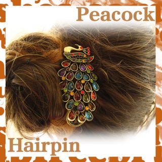   Retro Style Crystal Clip Decor Accessories Peacock Hairpin