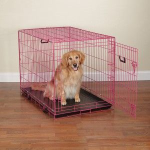   Fashion Color Folding Dog Cage w Divider Value Pink Punch