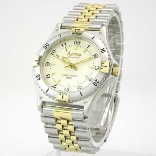 Activa Thin Round Two Tone White Dial Easy to Read Bracelet Watch New 