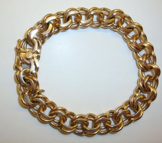 Vintage 14k Yellow Gold Double Link Charm Bracelet