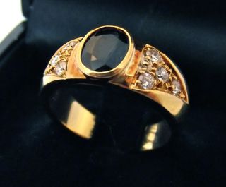 9g Yellow European Gold 18kt Ring 1 4ct Sapphire 20ct Diamonds 