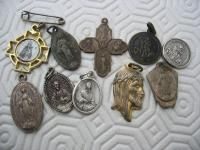 Antique Mixed Lot 49 Catholic Religious Metal Medal with Saint 1830s 