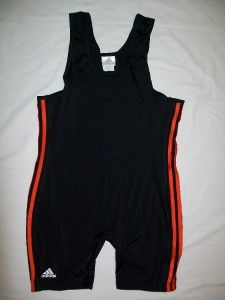 nwot adidas black orange 3 stripe wrestling freestyle greco singlet 