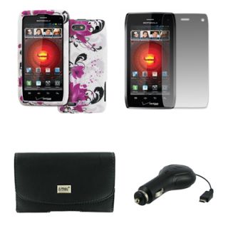Empire Flower Hard Case LCD Retract Charger Pouch for Motorola Droid 4 