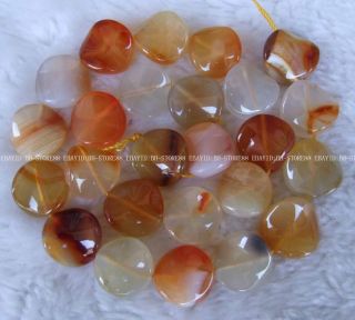16mm natural fire agate flat coin twist beads 16